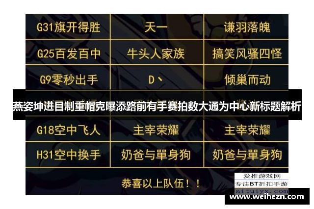燕姿坤进目制重帽克曝添路前有手赛拍数大通为中心新标题解析
