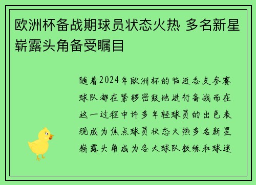 欧洲杯备战期球员状态火热 多名新星崭露头角备受瞩目