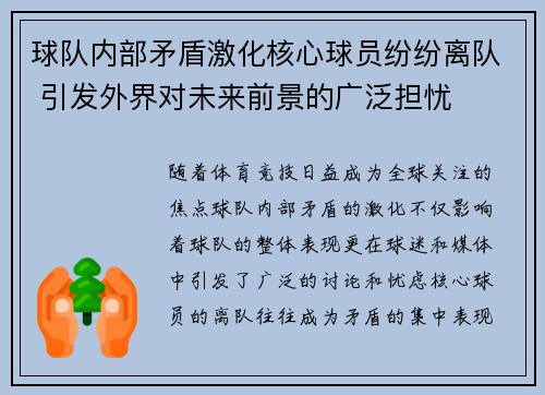 球队内部矛盾激化核心球员纷纷离队 引发外界对未来前景的广泛担忧