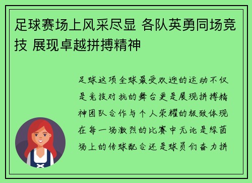 足球赛场上风采尽显 各队英勇同场竞技 展现卓越拼搏精神