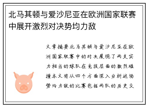 北马其顿与爱沙尼亚在欧洲国家联赛中展开激烈对决势均力敌