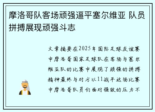 摩洛哥队客场顽强逼平塞尔维亚 队员拼搏展现顽强斗志